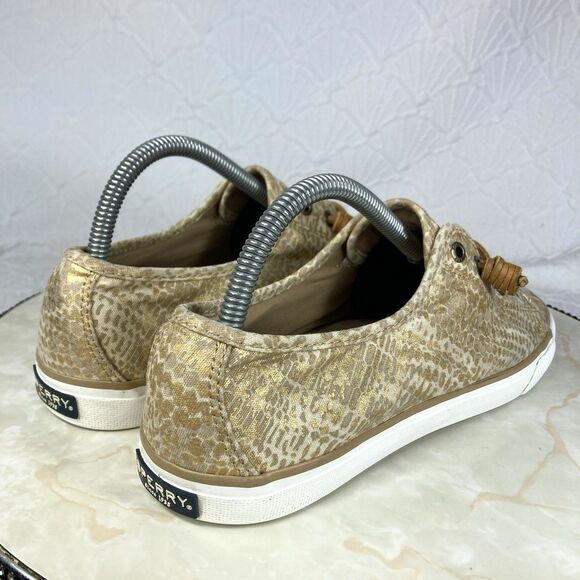 Sperry Top Sider Shoes Womens Size 8.5 Metallic Gold Seacoast Python Sneakers - Picture 9 of 12